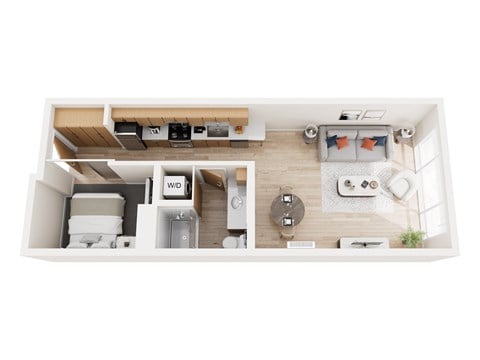 Floor plan for 1 bed, 1 bath, 585 sqft